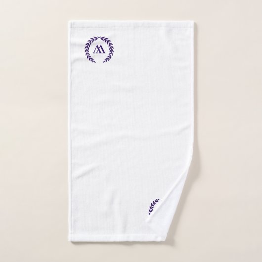 ホワイトエレガントタオルセットにモノグラムのネイビーブルー バスタオルセット (ハンドタオル)