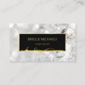 ホワイトエレガントダイヤモンド金ゴールドフィリグラーヘアサロン 名刺 (正面)