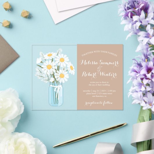 ホワイトエレガントデイジーズ結婚メイソン アクリル招待状 (インサイチュ (ウェディング))