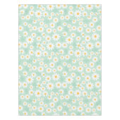 ホワイトエレガントデイジーフラワーズパステルティール(緑がかった色)イースター テーブルクロス (正面)