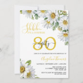 ホワイトエレガントデイジーフローラサプライズ誕生日 招待状 (正面)