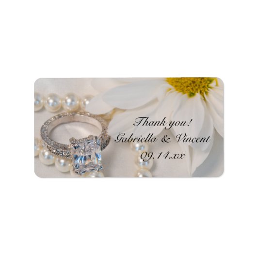 ホワイトエレガントデイジー結婚の感謝メッセージカード ラベル (正面)