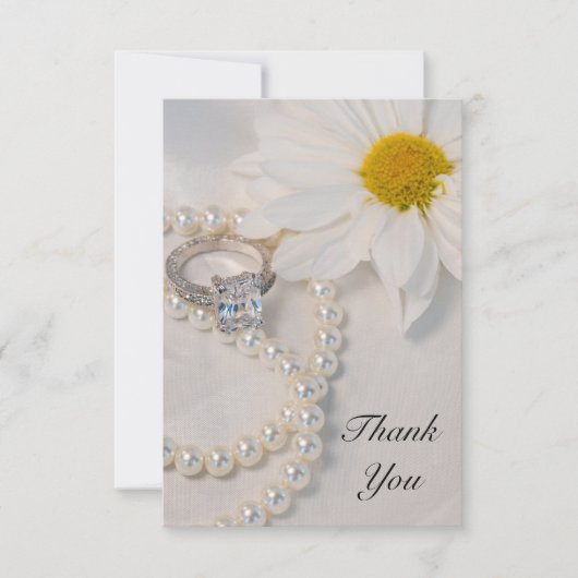 ホワイトエレガントデイジー結婚ズフラットサンキューノート サンキューカード (正面)