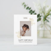 ホワイトエレガントハッピーバースデー写真 シーズンカード (スタンド正面)