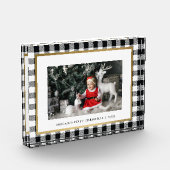 ホワイトエレガントバッファロープレイドホリパーソナライズされたデー フォトブロック (左)