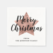 ホワイトエレガントバラフェイク金ゴールドスターメリークリスマス スタンダードカクテルナプキン (正面)