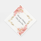 ホワイトエレガントバラフラワー金ゴールドキンセアニラ スタンダードランチョンナプキン (角)