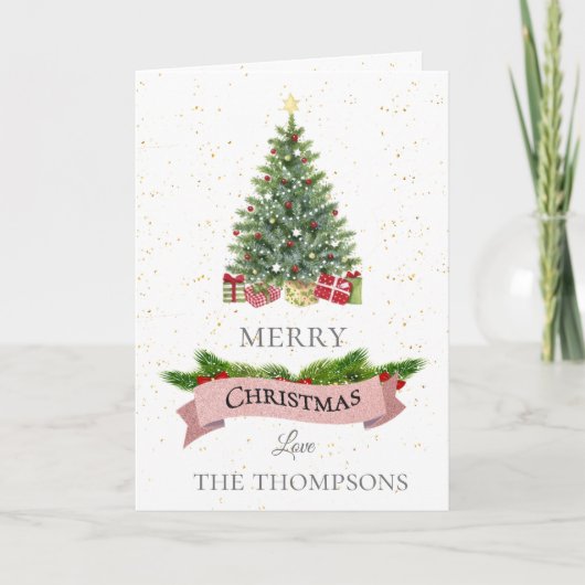 ホワイトエレガントピフェイクンクグリッターメリークリスマス ノートカード (正面)