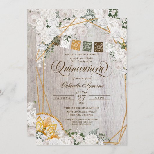 ホワイトエレガントフローラウエスタンシャルロキンセアニェライン 招待状 (正面/裏面)