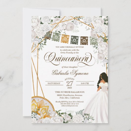 ホワイトエレガントフローラウエスタンシャルロキンセアニェラ 招待状 (正面)