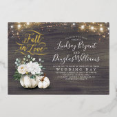 ホワイトエレガントフローラカボチャ秋インラブズ結婚ズ 箔招待状 (正面)