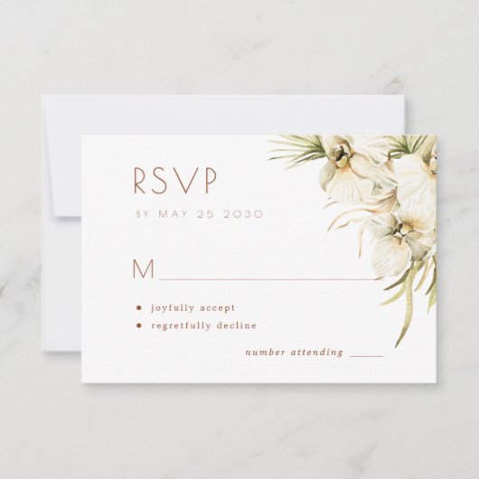 ホワイトエレガントフローラクリーム結婚アイボリー 出欠カード (正面)