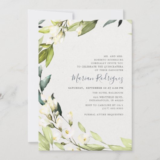 ホワイトエレガントフローラグリーナリーリースキンセアニラ 招待状 (正面)