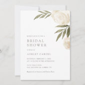 ホワイトエレガントフローラグリーンリーブライダルシャワーインビタ 招待状 (正面)