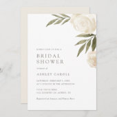 ホワイトエレガントフローラグリーンリーブライダルシャワーインビタ 招待状 (正面/裏面)