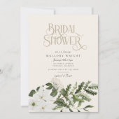 ホワイトエレガントフローラグリーンリーブライダルシャワー 招待状 (正面)