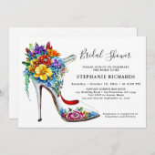 ホワイトエレガントフローラシューズブライダルシャワー招待 招待状 (正面/裏面)