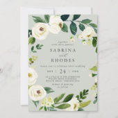 ホワイトエレガントフローラセージMintフロントバック結婚ズ 招待状 (正面)