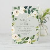 ホワイトエレガントフローラセージMintフロントバック結婚ズ 招待状 (スタンド正面)