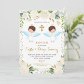 ホワイトエレガントフローラツインボーイバプテスマ招待状 招待状 (スタンド正面)