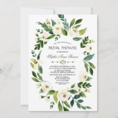 ホワイトエレガントフローラネイビーブルーブライダルシャワー 招待状 (正面)