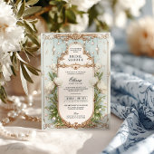 ホワイトエレガントフローラヴィンテージパールブライダルシャワー 招待状