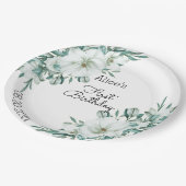 ホワイトエレガントマグノリアグリーンリーフローラ1st誕生日 ペーパープレート (アングル)