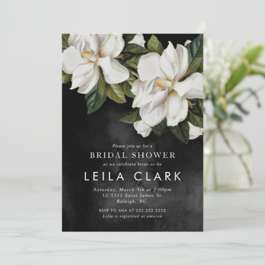 ホワイトエレガントマグノリアブライダルシャワー招待 (スタンド正面)