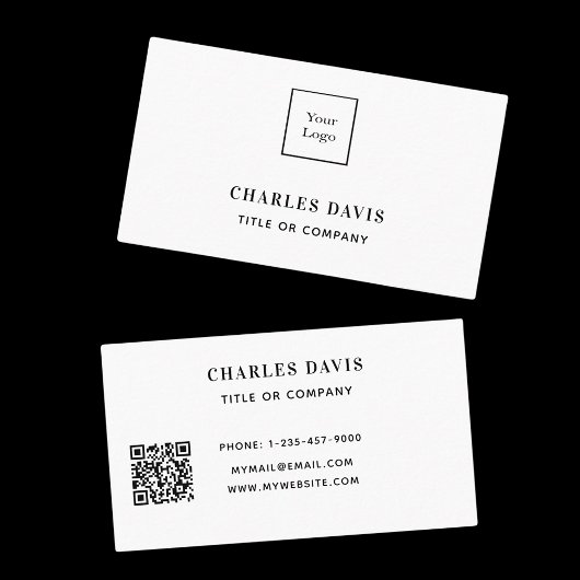 ホワイトエレガントミニマルQrコードロゴ 名刺