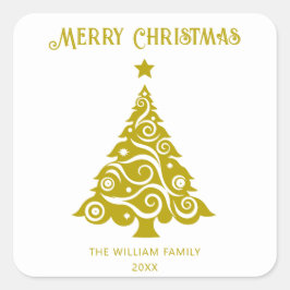 ホワイトエレガントメリークリスマスツリーホリデーギフト スクエアシール