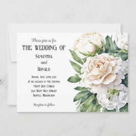 ホワイトエレガントローゼアンドプニー結婚式招待状 招待状