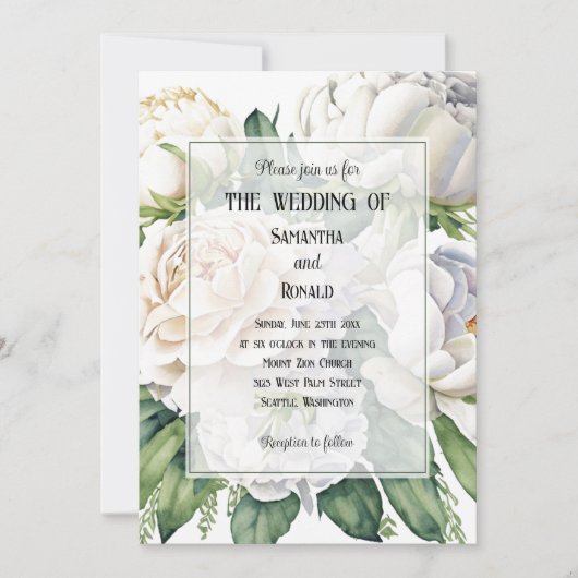 ホワイトエレガントローゼアンドプニー結婚式招待状 招待状 (正面)