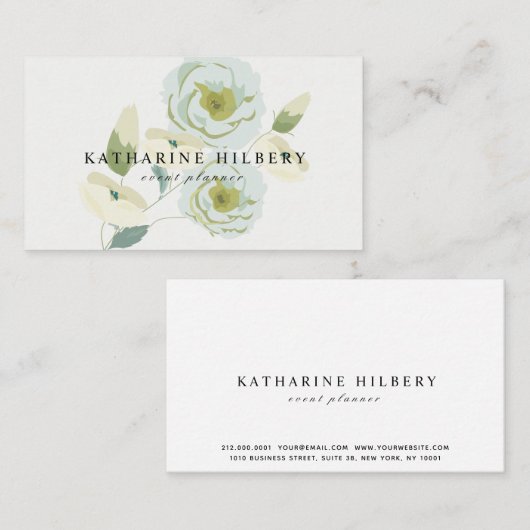 ホワイトエレガントローゼズビジネスカード 名刺 (正面/裏面)