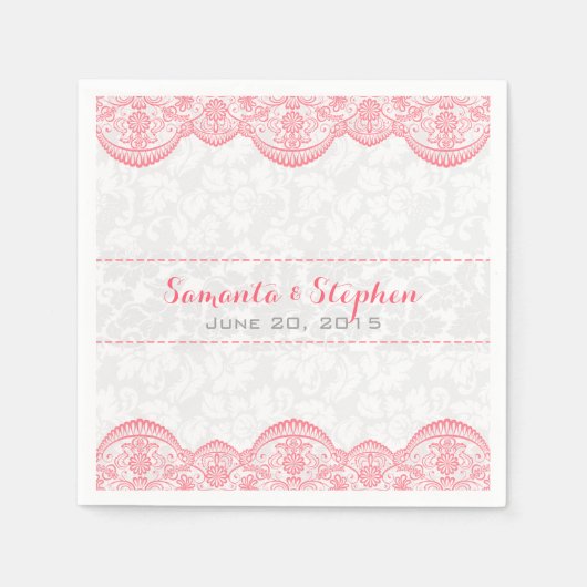 ホワイトエレガントヴィンテージダマスピンクレース スタンダードカクテルナプキン (正面)