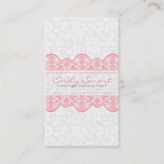 ホワイトエレガントヴィンテージダマスピンクレース 名刺 (正面)