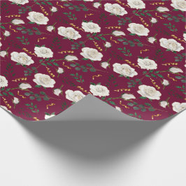 ホワイトエレガントヴィンテージバラレッドボタニカルホリデー ラッピングペーパー