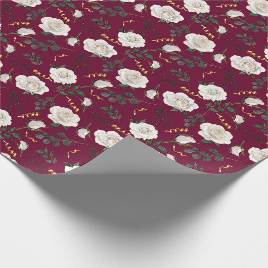 ホワイトエレガントヴィンテージバラレッドボタニカルホリデー ラッピングペーパー (角)