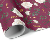 ホワイトエレガントヴィンテージバラレッドボタニカルホリデー ラッピングペーパー (ロールコーナー)