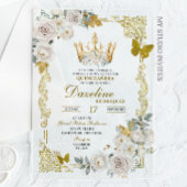 ホワイトエレガント金ゴールドアイボリークラウンキンセアニェラ アクリル招待状