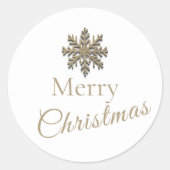 ホワイトエレガント金ゴールドスノーフレークメリークリスマス ラウンドシール (正面)