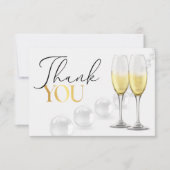 ホワイトエレガント金ゴールドパール&プロセッコブライダルシャワー サンキューカード (正面)