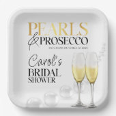 ホワイトエレガント金ゴールドパール&プロセッコブライダルシャワー ペーパープレート (正面)