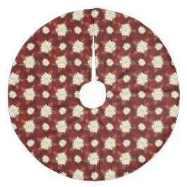 ホワイトエレガント金ゴールドポインセチアフラワーレッドクリスマス フリース ツリースカート