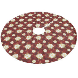 ホワイトエレガント金ゴールドポインセチアフラワーレッドクリスマス フリース ツリースカート