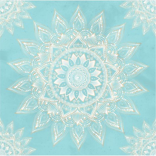 ホワイトエレガント金ゴールドマンダラスカイブルーデザイン シール (正面)