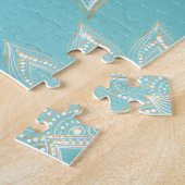 ホワイトエレガント金ゴールドマンダラスカイブルーデザイン ジグソーパズル (側面)