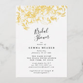 ホワイトエレガント金ゴールド植物学ブライダルシャワー 箔招待状 (正面)