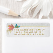 ホワイトエレガント金ゴールド&グレーバタフライ差出人住所 ラベル (インサイチュ)