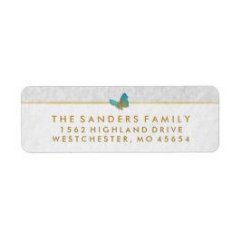 ホワイトエレガント金ゴールド&グレーバタフライ差出人住所 ラベル