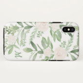 ホワイトエレガント&グリーンフローラモノグラム Case-Mate iPhoneケース (裏面(横))